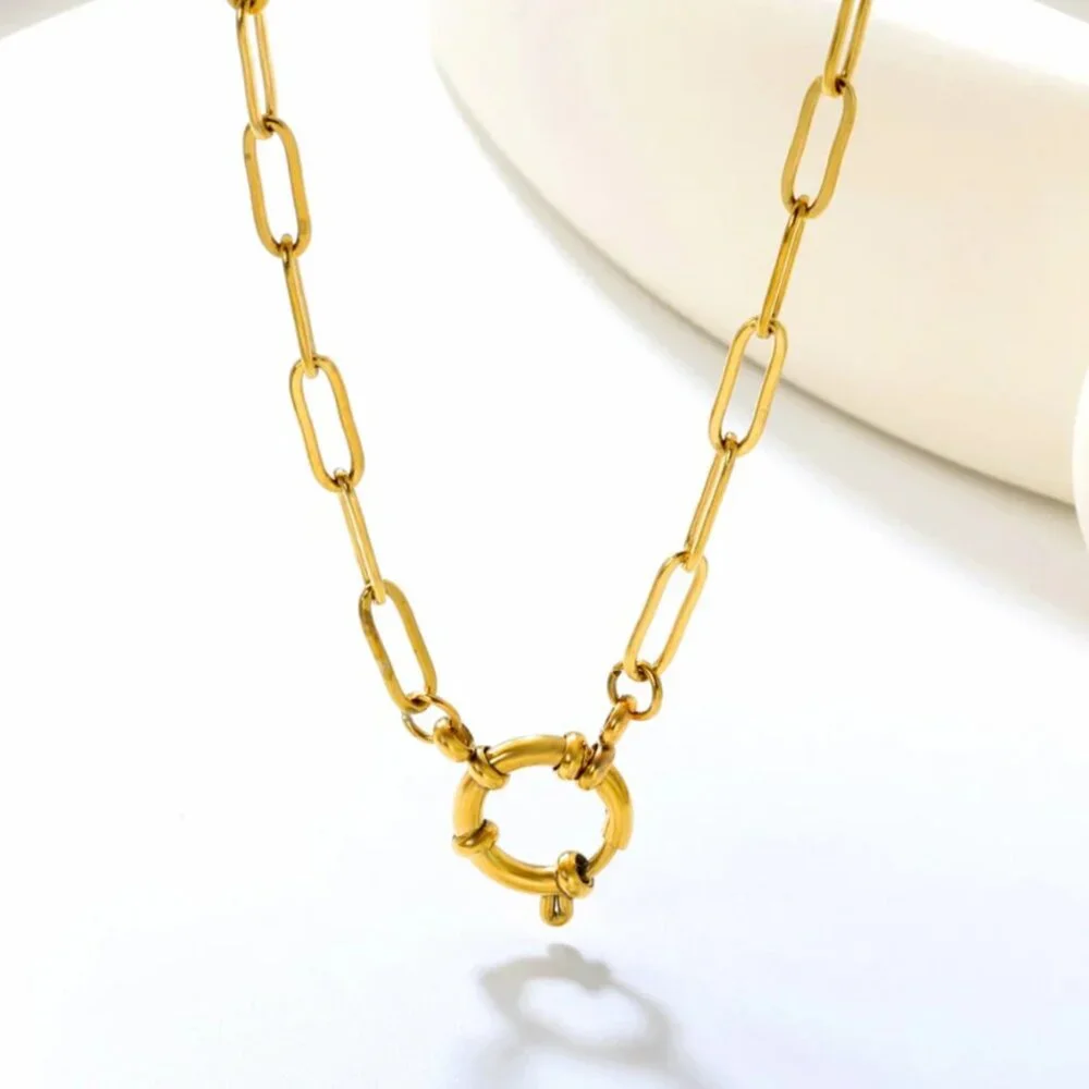 Paperclip Chain Necklace Gold Toggle Clasp Necklace Waterproof Charm Necklace - Picture 4 of 14